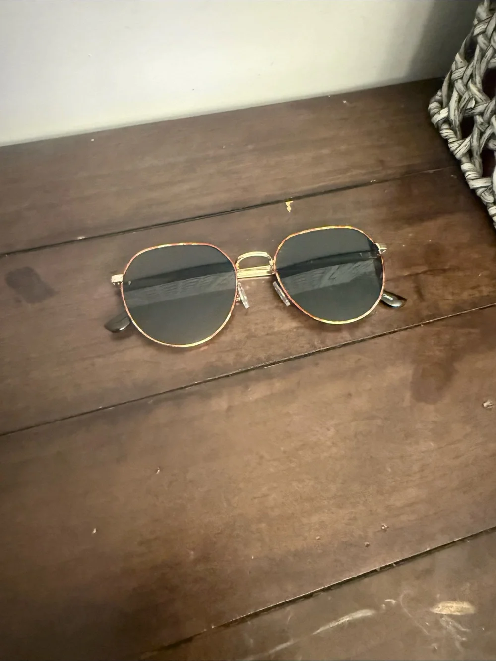 MINKPINK Side Street Brown Tortoise Round Sunglasses Gold Black Lenses